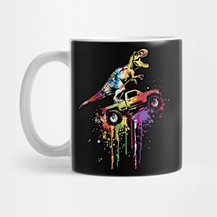 T-Rex riding monster truck Mug